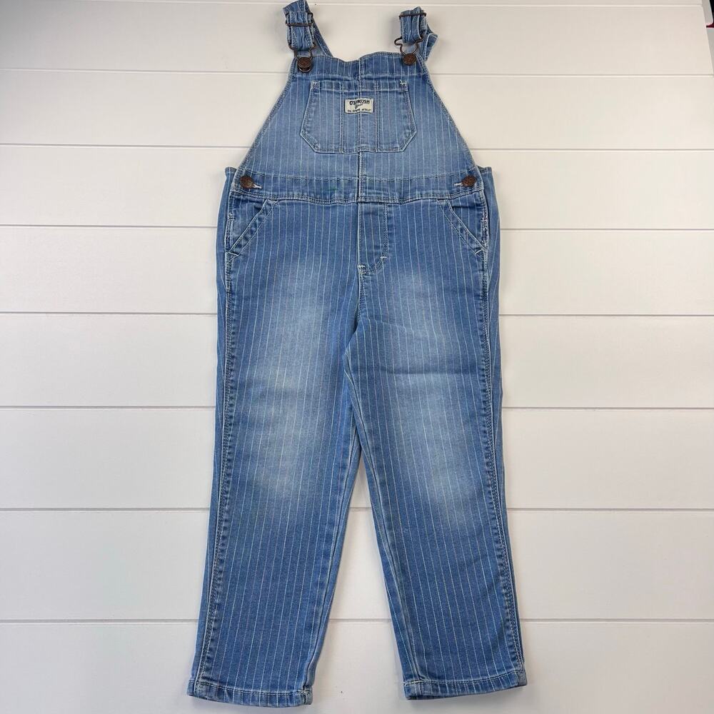 Oshkosh B’gosh Rainbow pinstripe Denim Jean Overalls Size 4T Girls